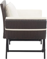 Garden Bench Deck Bench Patio Bench with Cushions 69.3" Brown Poly Rattan - Photo 3