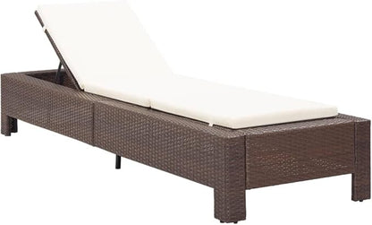 Outdoor Sunbed with Thick Cushion, Adjustable Brown Poly Rattan Chaise Lounge for Patio Poolside, Weather-Resistant PE Wicker & Steel Frame Recliner for Garden Balcony