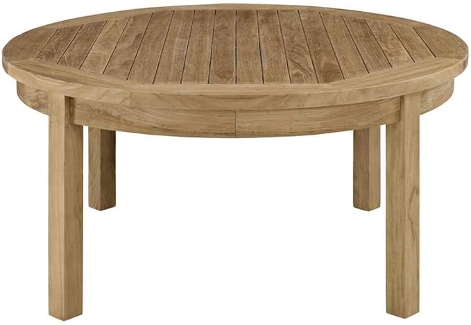 Modway Marina Premium Grade A Teak Wood Outdoor Patio Round Coffee Table in Natural - Photo 3