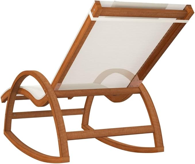 Outdoor Rocking Chair with Solid Poplar Wood Frame and Breathable Textilene Fabric, Ergonomic Lounge Chair for Patio, Garden, Porch, and Poolside, White