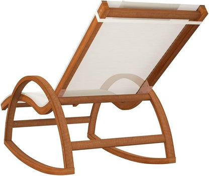 Outdoor Rocking Chair with Solid Poplar Wood Frame and Breathable Textilene Fabric, Ergonomic Lounge Chair for Patio, Garden, Porch, and Poolside, White