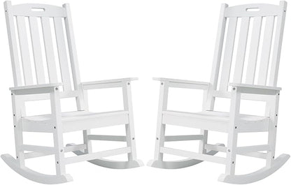 Psilvam Oversized Outdoor Rocking Chair Set of 2, Porch Rocker with 21" Wide Seat and 32" Tall Backrest, Pre-Assembled with Most Components for Effortless Installation (White)