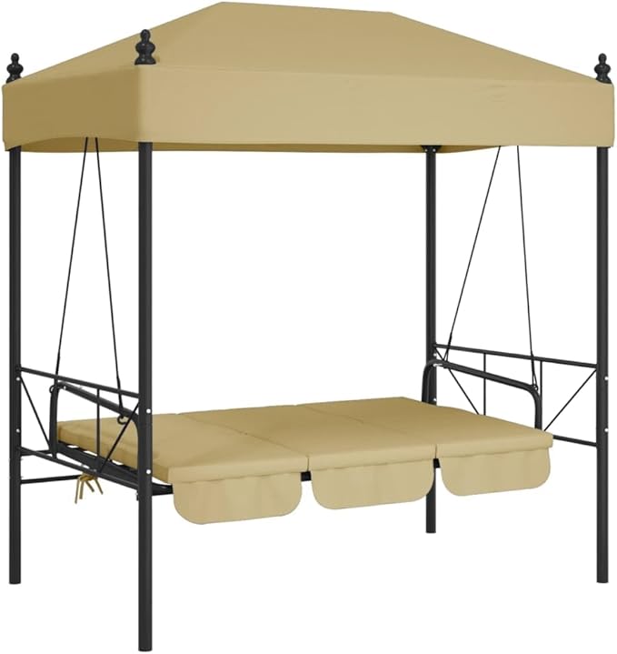 3-Person Convertible Garden Swing Bench, Outdoor Patio Porch Swing Bed with Canopy, Heavy-Duty Powder-Coated Steel Frame - Photo 4