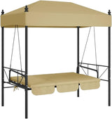 3-Person Convertible Garden Swing Bench, Outdoor Patio Porch Swing Bed with Canopy, Heavy-Duty Powder-Coated Steel Frame - Photo 4