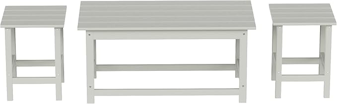 WestinTrends Malibu 3-Pieces Outdoor Table Set, Includes 1 Coffee Table and 2 Side Table, All Weather Poly Lumber Adirondack Patio Furniture Set, Sand