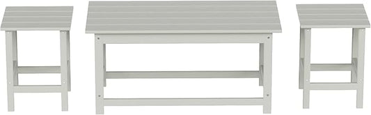 WestinTrends Malibu 3-Pieces Outdoor Table Set, Includes 1 Coffee Table and 2 Side Table, All Weather Poly Lumber Adirondack Patio Furniture Set, Sand