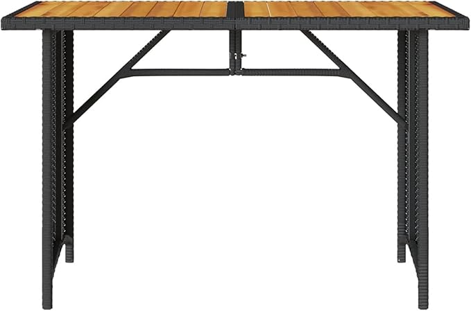 Garden Table, Durable Weather-Resistant PE Rattan Frame Solid Acacia Wood Tabletop, Stable Powder-Coated Steel Frame, for Outdoor Dining Balcony Patio