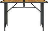 Garden Table, Durable Weather-Resistant PE Rattan Frame Solid Acacia Wood Tabletop, Stable Powder-Coated Steel Frame - Photo 5