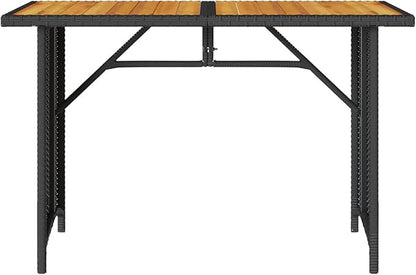 Garden Table, Durable Weather-Resistant PE Rattan Frame Solid Acacia Wood Tabletop, Stable Powder-Coated Steel Frame, for Outdoor Dining Balcony Patio