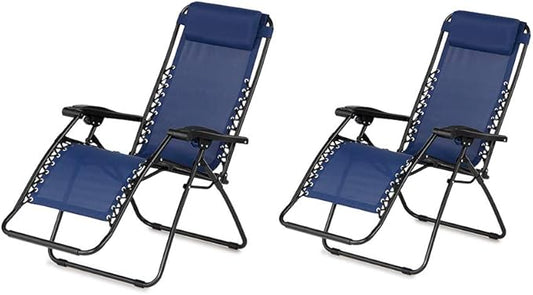 Caravan Sports Zero Gravity Outdoor Portable Folding Camping Lawn Deck Patio Pool Recliner Lounge Chair for Adults, Adjustable Headrest, Blue (2 Pack)