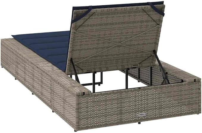 Adjustable Outdoor Chaise Lounge Chair Grey Poly Rattan 15.5x32.6x12.2in Folding Poolside Recliner with Removable Cushion for Patio Balcony Garden