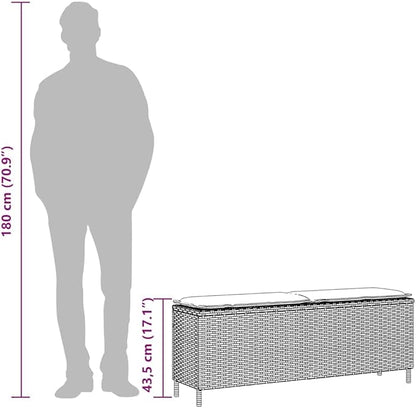 Patio Bench with Cushion Brown Garden Seating Garden Bench for Balcony Lawn 43.3"x11.8"x15.9" Poly Rattan