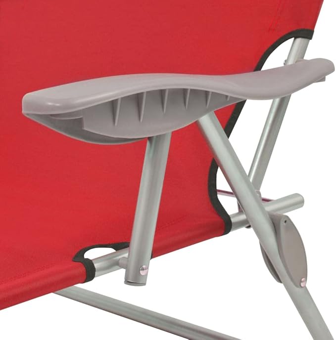 Red Sun Lounger Chair, Foldable Adjustable Reclining Outdoor Chaise Lounge for Patio Poolside Garden - Photo 5