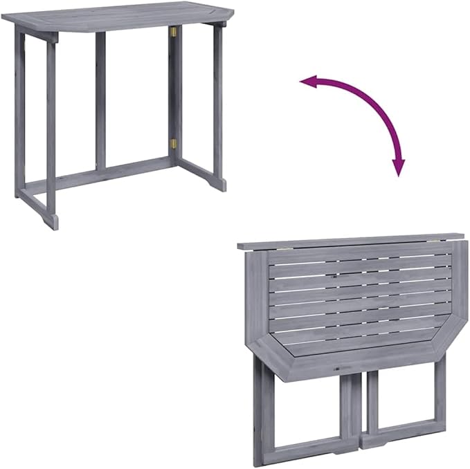 Balcony Table Grey Solid Acacia Wood Coffee Tables Outside Table for Picnic Backyard 35.4 x 19.7 x 29.1 in - Photo 7