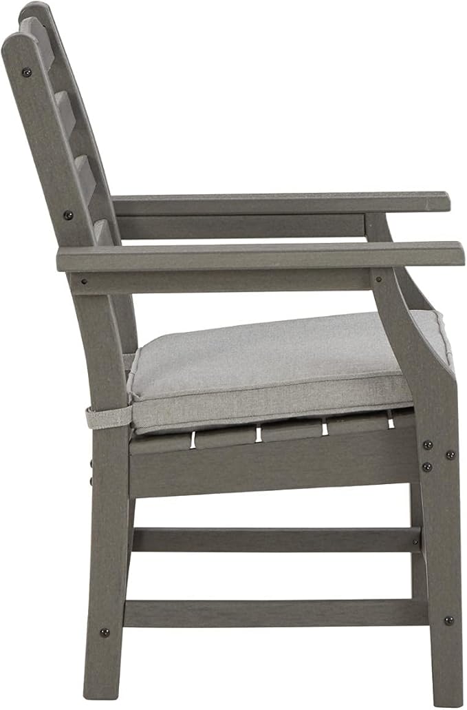 Signature Design by Ashley Visola Outdoor HDPE Dining Chair Set of 2, Durable and Weather Resistant HDPE Material, All-Weather Nuvella Fabric Seat Cushion, Gray