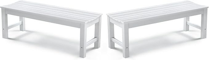 Stoog Outdoor Bench Set of 2, 2-Person Backless Outdoor Benches Weatherproof, Never Rot or Fade, White - Photo 1
