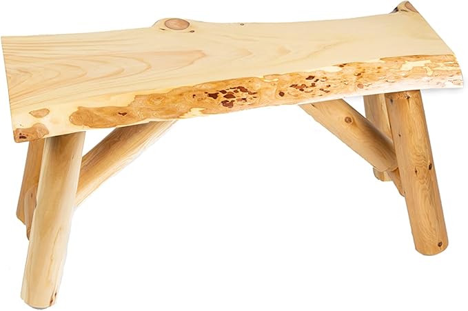 SRL Rustic Logwerks Indoor & Outdoor Bench — Pine & Cedar Wood Bench — Front Porch Decor — Live Edge Small Bench for Entryway, Garden — Handcrafted Wooden Bench — Rustic Furniture (36”, Outdoor Clear)