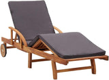 Acacia Wood Outdoor Chaise Lounge w/Grey Cushion 78.7" Poolside Recliner Pull-Out Table for Garden Patio Sunbathing - Photo 2