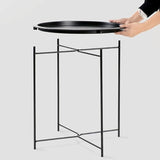 Garden 4 you End Table 2 PCS Metal Side Table Black Round Folding Tray Cyan Sofa Small Accent Fold-able Table - Photo 8