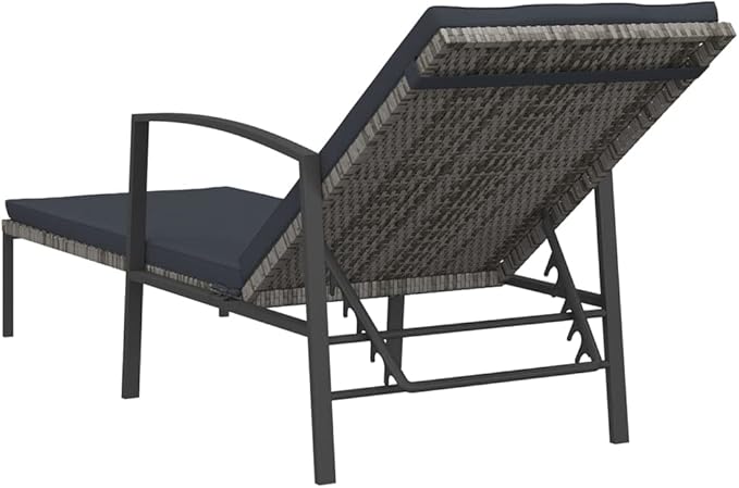 Large Grey Sun Lounger with Cushions, Adjustable Reclining Outdoor Chaise Lounge Chair - Photo 6