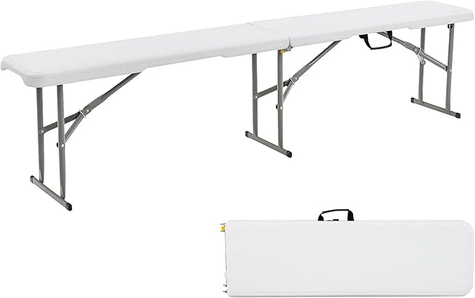 S AFSTAR Plastic Folding Bench, Lightweight & Portable Outdoor Camping Picnic Bench with Handle and Lock, 550 LBS Load, 4-Person 6 Feet Folding Benches for Outside Indoor, No Assembly Required, White