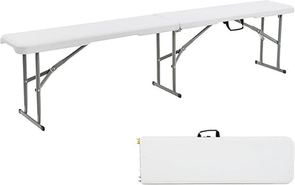 S AFSTAR Plastic Folding Bench, Lightweight & Portable Outdoor Camping Picnic Bench with Handle and Lock, 550 LBS Load, 4-Person 6 Feet Folding Benches for Outside Indoor, No Assembly Required, White