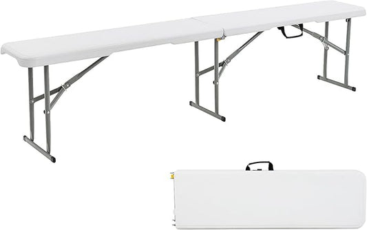 S AFSTAR Plastic Folding Bench, Lightweight & Portable Outdoor Camping Picnic Bench with Handle and Lock, 550 LBS Load, 4-Person 6 Feet Folding Benches for Outside Indoor, No Assembly Required, White