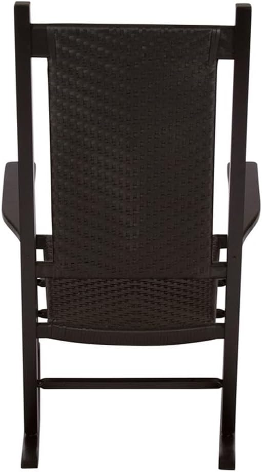 Pemberly Row Traditional Hardwood Patio Porch Rocker, Black Finish, 45.25" H x 27" W x 34" D, Durable Kiln-Dried Wood with Ergonomic Seat, High Back, Indoor/Outdoor Comfortable Seating