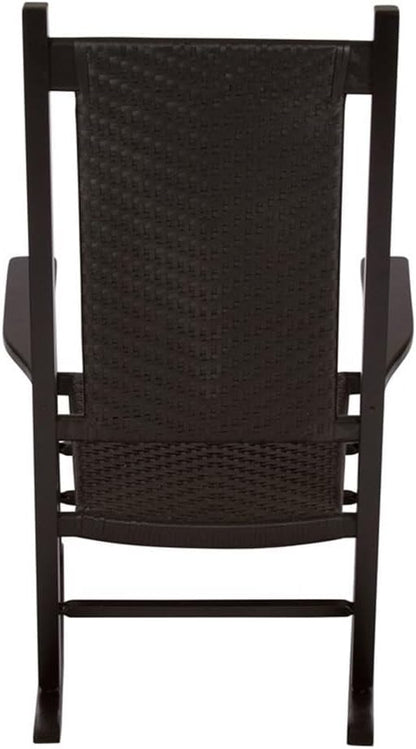 Pemberly Row Traditional Hardwood Patio Porch Rocker, Black Finish, 45.25" H x 27" W x 34" D, Durable Kiln-Dried Wood with Ergonomic Seat, High Back, Indoor/Outdoor Comfortable Seating