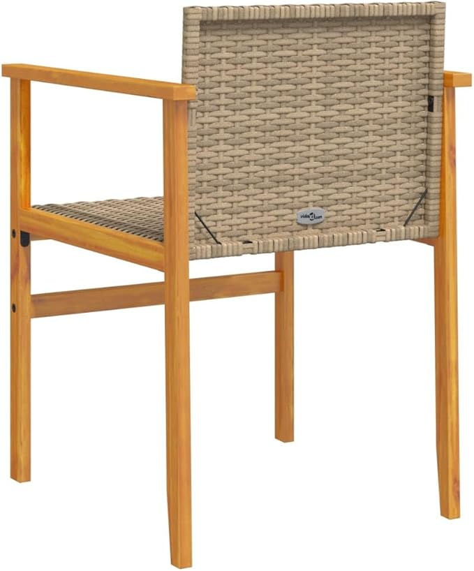 Patio Chairs with Cushions 2 pcs Beige Poly Rattan&Solid Wood Sillas para Patio Lawn Chairs for Dining Table Garden Chair for Picnic Study Courtyard Living Room