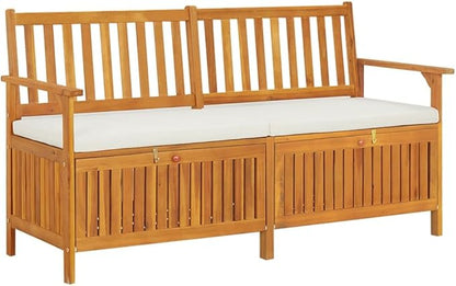 Solid Acacia Wood Storage Bench with Removable Cushion, Brown Indoor Outdoor Furniture for Patio Garden Hall, Durable Seating and Organizer