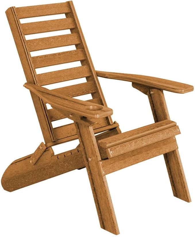 Furniture Barn USA Farmhouse Collection Poly Ladderback Folding Adirondack Chair with Smart Phone Holder, Natural Teak