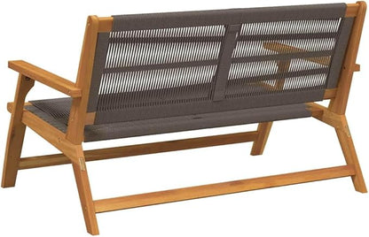 Modern Outdoor Bench, Solid Acacia Wood Garden Furniture Set Grey 48 x 30 x 29 Inches, Weather-Resistant Patio Seating for Backyard, Porch, 2-Person Heavy Duty Bench with Easy Assembly