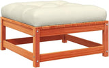 Solid Pine Wood Outdoor Patio Footstool with Removable Cushion, Wax Brown and Cream Color, 27.6 Inches - Photo 3
