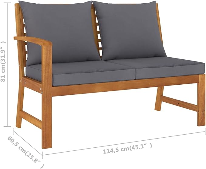 Patio Bench,Outdoor Furniture,Garden Bench,Weather Resistant,with Dark Gray Cushion,Perfect for The Front Porch, Backyard, Patio or Balcony,45.1", Solid Acacia Wood