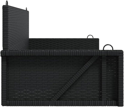 Black PE Rattan Swing Bench 2 Seater with Powder-Coated Steel Frame for Outdoor Relaxation and Lounging
