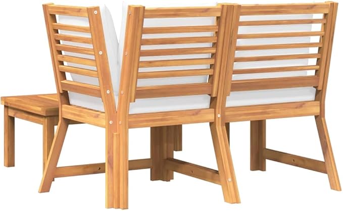 3-Piece Garden Lounge Set Cream and Acacia Wood Outdoor Furniture with Weather-Resistant Cushions - Photo 7