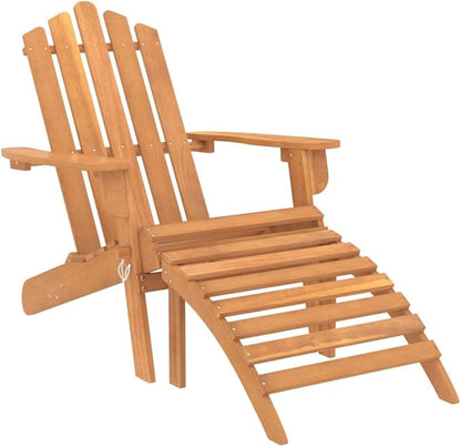 Solid Acacia Wood Patio Adirondack Chair with Foldable Footrest, Comfortable and Durable Outdoor Furniture for Garden, Patio and Poolside Relaxation