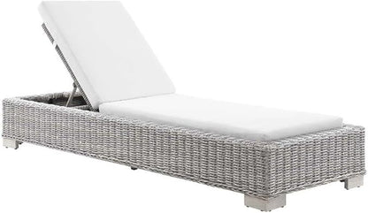 Conway Outdoor Patio Wicker Rattan Chaise Lounge in Light Gray White