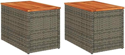 Set of 2 Outdoor Side Tables, Rectangular Patio End Table with Solid Acacia Wood and PE Rattan, Modern Garden Furniture for Backyard, Balcony, and Poolside