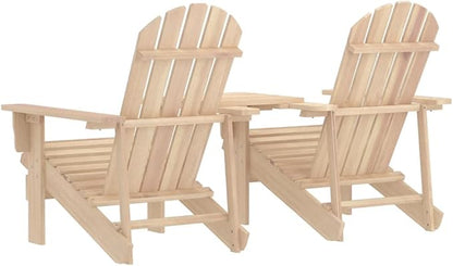 Solid Fir Wood Adirondack Chair Set with Table, 2 Ergonomic Outdoor Seating for Garden Patio, Durable Weather-Resistant Natural Wood Furniture for Relaxation