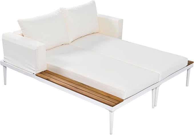Modern Outdoor Patio Daybed with Wood Topped Side Spaces for Drinks - Photo 4