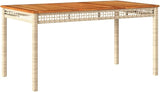 Beige Poly Rattan Rectangular Garden Table 55.1x31.5x29.5 in, Solid Acacia Wood Top for Outdoor Dining - Photo 3