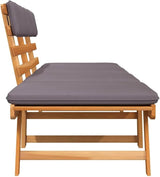 Outdoor Sun Bed with Brown Frame and Dark Grey Cushion, Solid Acacia Wood Daybed for Patio and Garden - Photo 8