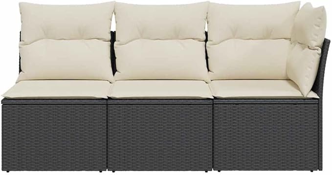 3-Seater Garden Sofa in Black and Cream White, Modern Outdoor Furniture with Modular Design, Weather-Resistant Poly Rattan and Comfortable Cushions for Patio, Balcony,