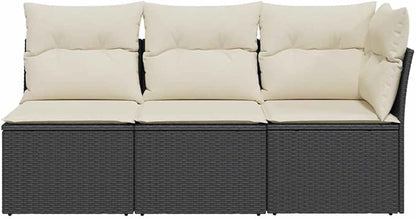 3-Seater Garden Sofa in Black and Cream White, Modern Outdoor Furniture with Modular Design, Weather-Resistant Poly Rattan and Comfortable Cushions for Patio, Balcony,