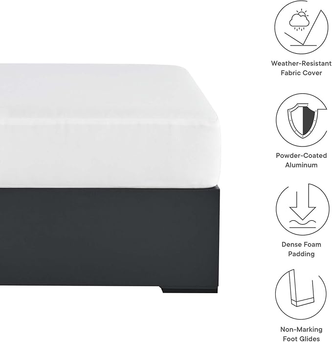 Modway Tahoe Aluminum Ottoman in Gray White with Weather-Resistant Cushion-Ideal as Outdoor Footstool - Photo 7