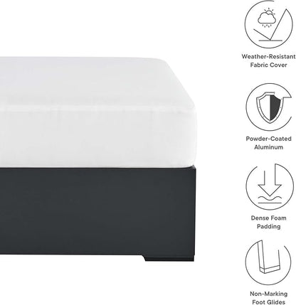 Modway Tahoe Aluminum Ottoman in Gray White with Weather-Resistant Cushion-Ideal as Outdoor Footstool, Patio or Sunroom Furniture