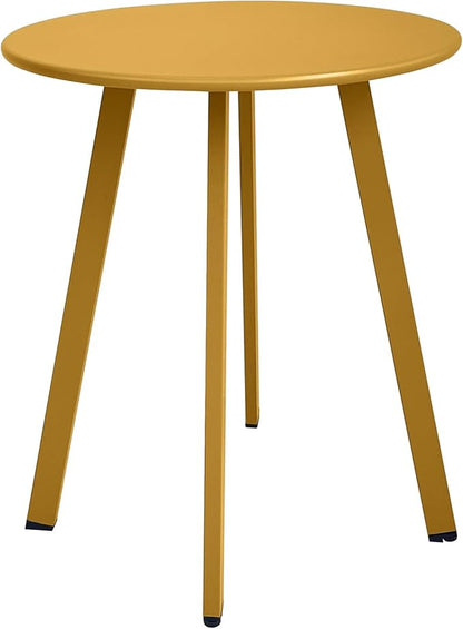 Outdoor Side Table - Weather Resistant Patio Small Round Metal Steel Side Table, Waterproof End Table for Garden, Balcony, Yard - Yellow