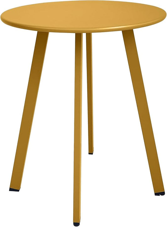 Outdoor Side Table - Weather Resistant Patio Small Round Metal Steel Side Table, Waterproof End Table for Garden, Balcony, Yard - Yellow